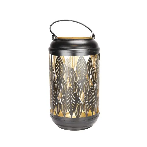 Lantaarn Bladmotief Zwart - 26 × 15 Cm
