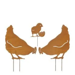 Mica Decorations Tuinsteker Kip Roest - Set Van 3 Stuks