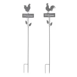 Mica Decorations Tuinsteker Regenmeter Grijs - Hen En Haan - Set Van 2 Stuks