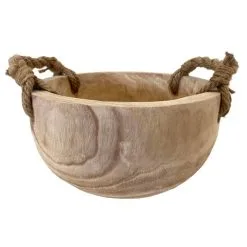 Bowl In Hout Met Jute Handgrepen - Ø 30 × 14 Cm