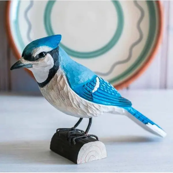 DecoBird - WILDLIFE Garden Blauwe Gaai (Blue Jay) In Lindenhout - Handgemaakt - Afbeelding 2