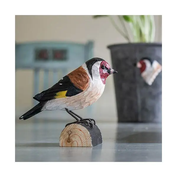 DecoBird - WILDLIFE Garden Putter / Distelvink In Lindenhout - Handgemaakt - Afbeelding 2