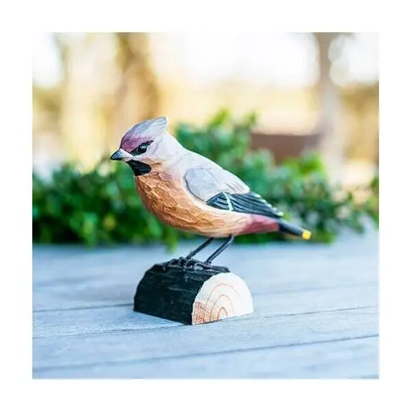 DecoBird - WILDLIFE Garden Pestvogel 'Waxwing' In Lindenhout - Handgemaakt - Afbeelding 2