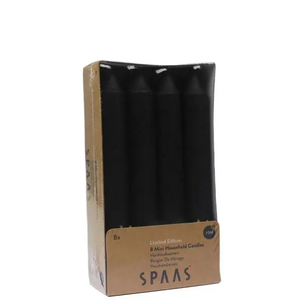 Spaas Mini Huishoudkaarsen - Zwart - Set Van 8 Stuks