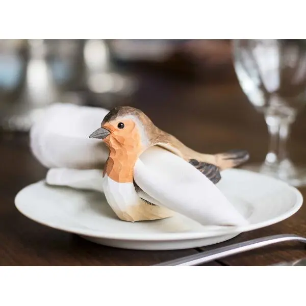 DecoBird - WILDLIFE Garden Servetring Roodborstje In Lindenhout - Handgemaakt - Afbeelding 2