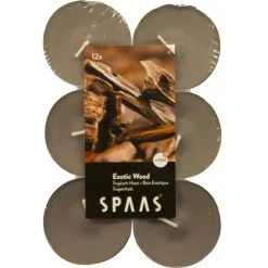 Spaas Theelicht Maxi Tropisch Hout - 10 Uren - Set Van 12 Stuks